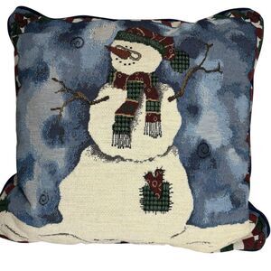 Festive Winter Holiday Snowman Tapestry Pillow